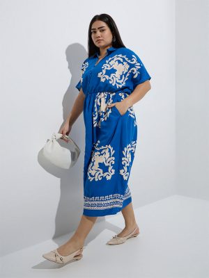 Gia Blue Printed A-Line Dress