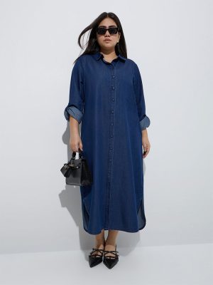 Gia Dark Blue Cotton Denim Shirt Dress
