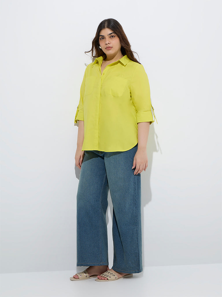 Gia Lime Solid Cotton Shirt