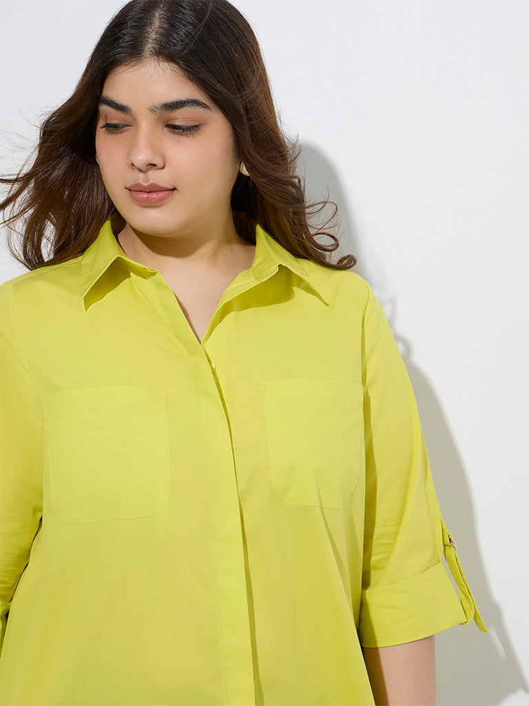 Gia Lime Solid Cotton Shirt - Image 3