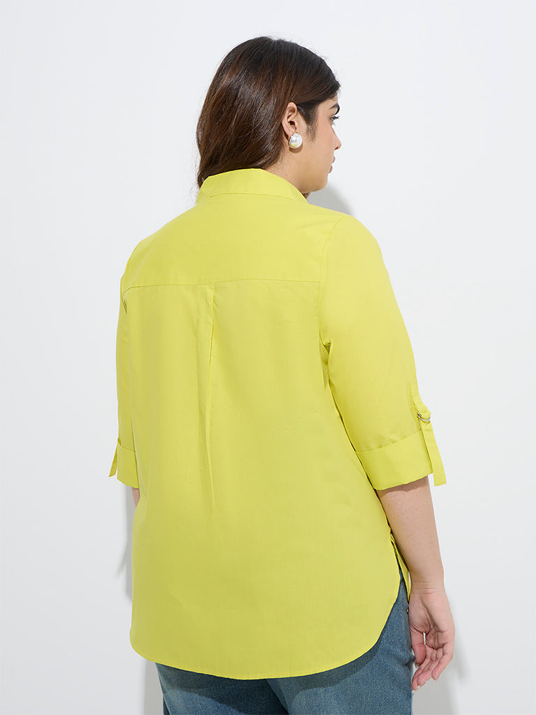Gia Lime Solid Cotton Shirt - Image 4