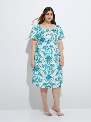 Gia Aqua Tropical-Inspired A-Line Dress