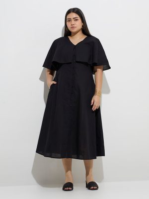 Gia Black Solid A-Line Cotton Dress