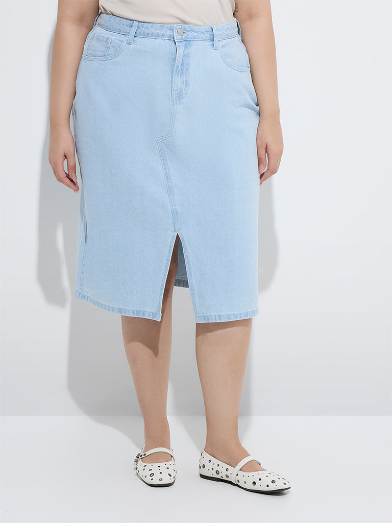 Gia Light Blue High-Rise Denim Skirt - Image 2