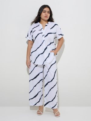 Gia White Abstract Design High-Rise Pants