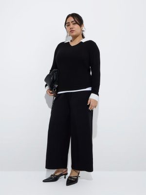 Gia Black Wide-Leg High-Rise Trousers
