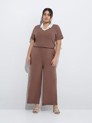 Gia Brown Wide-Leg High-Rise Trousers