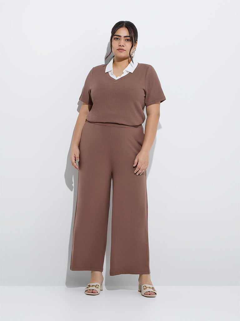 Gia Brown Wide-Leg High-Rise Trousers