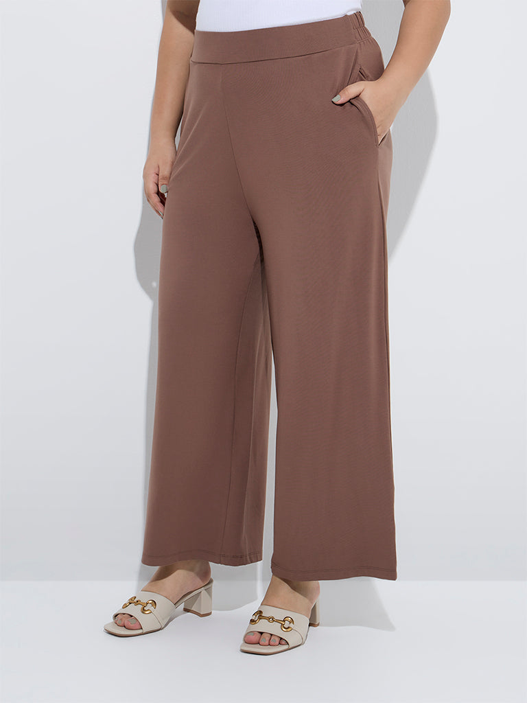 Gia Brown Wide-Leg High-Rise Trousers - Image 2