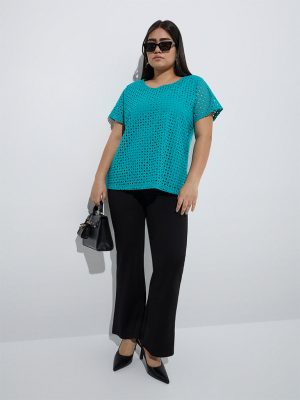 Gia Aqua Cut-Out Detailed Cotton T-Shirt