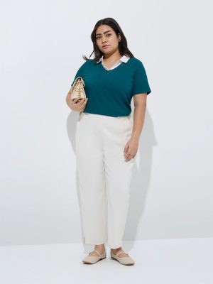 Gia Teal Ribbed-Textured T-Shirt