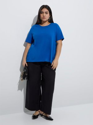 Gia Blue Schiffli Detailed Cotton T-Shirt