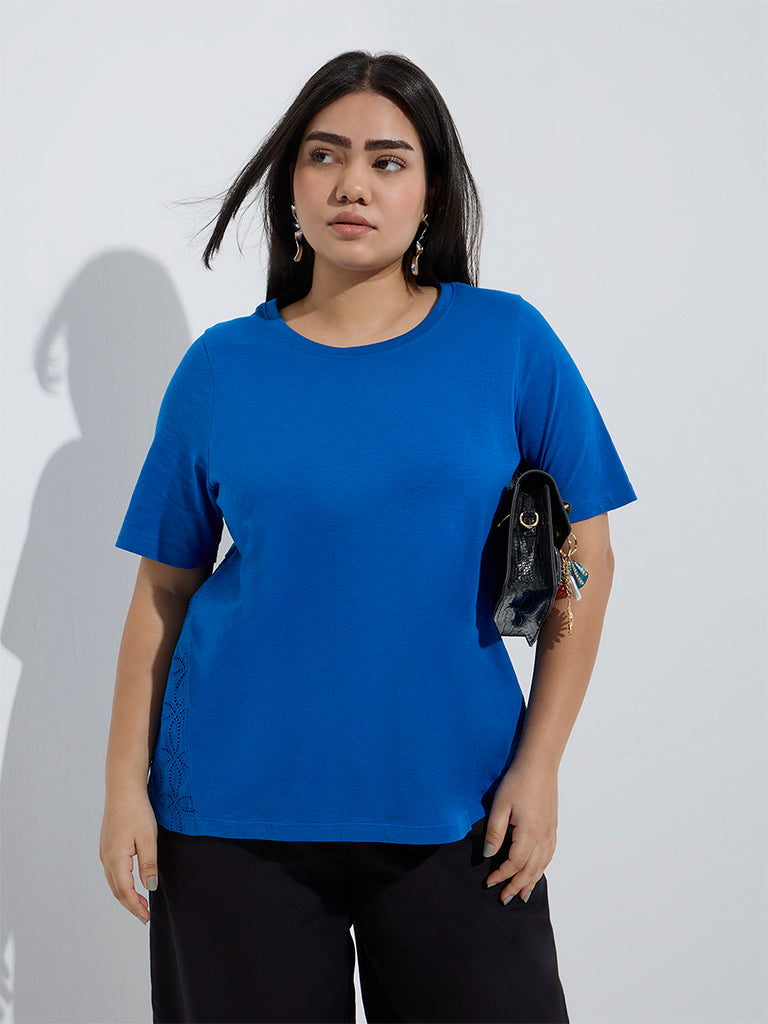 Gia Blue Schiffli Detailed Cotton T-Shirt - Image 2