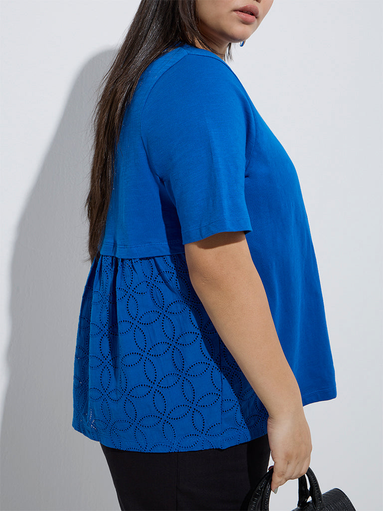 Gia Blue Schiffli Detailed Cotton T-Shirt - Image 3