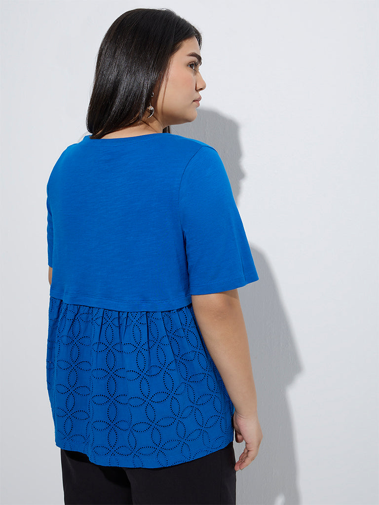 Gia Blue Schiffli Detailed Cotton T-Shirt - Image 4