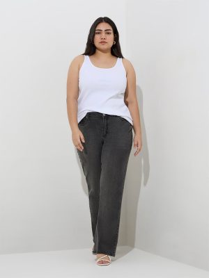 Gia White Ribbed Cotton-Blend Top