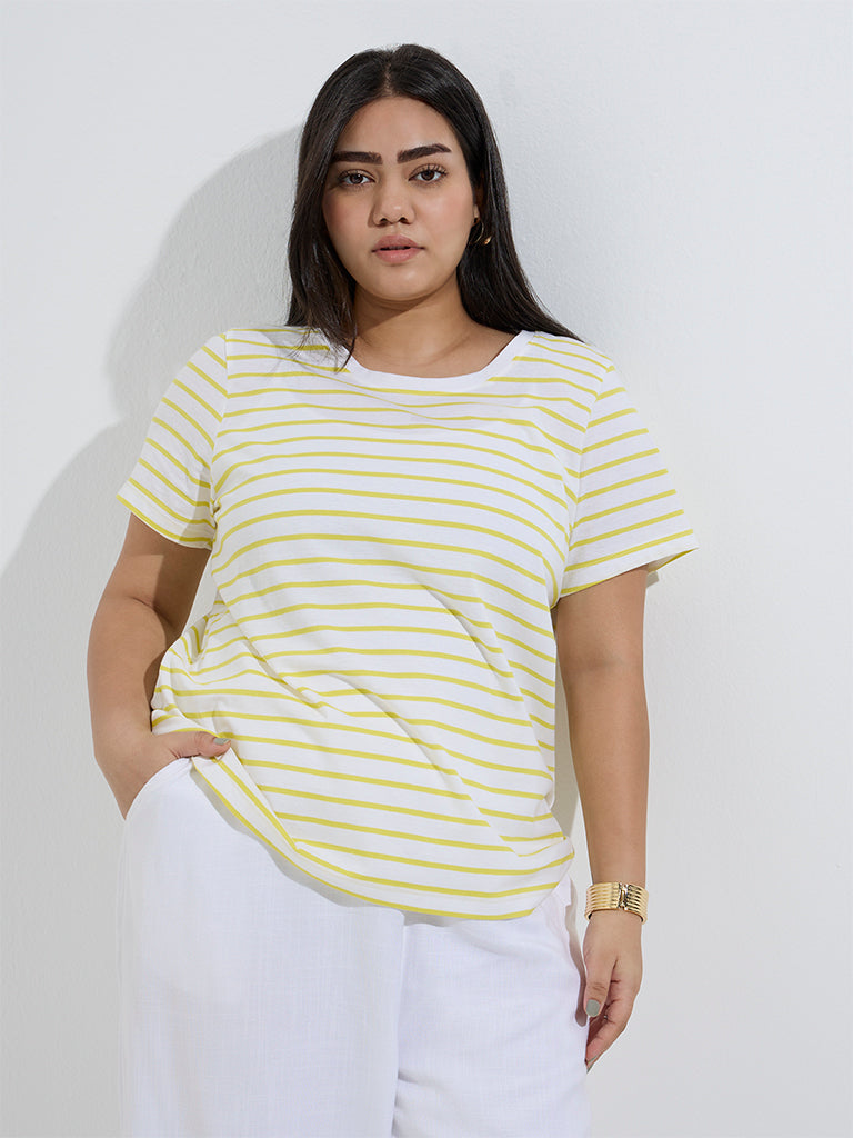 Gia Lime Stripe Printed Cotton T-Shirt - Image 2