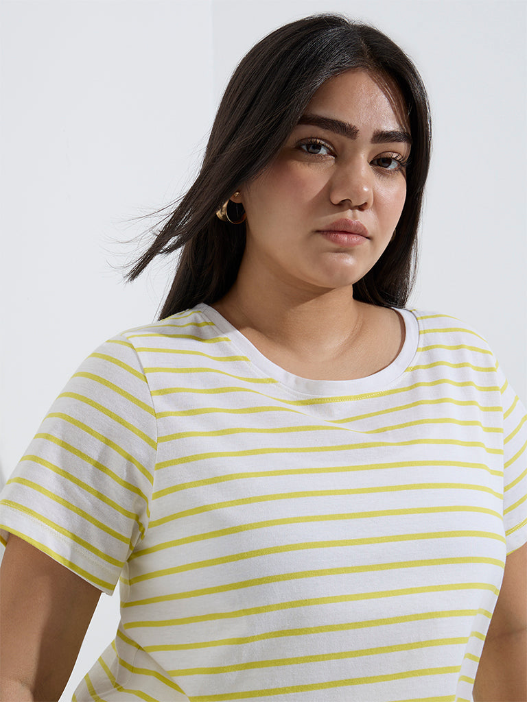 Gia Lime Stripe Printed Cotton T-Shirt - Image 3