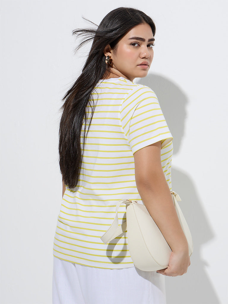 Gia Lime Stripe Printed Cotton T-Shirt - Image 4