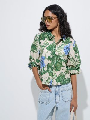 LOV Green Botanical Printed Shirt