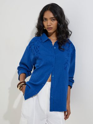 LOV Blue Embroidered Cotton Shirt
