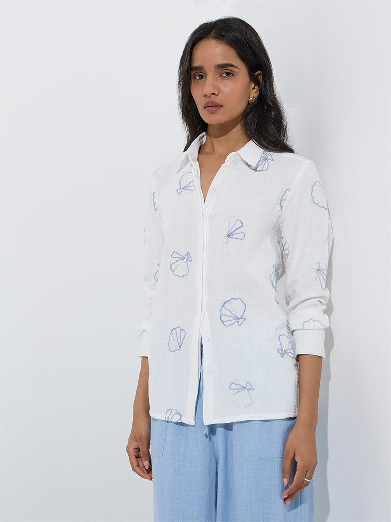 LOV White Sea-Shell Design Cotton Shirt - Image 2