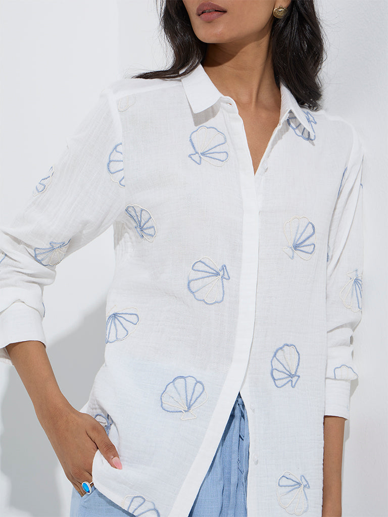 LOV White Sea-Shell Design Cotton Shirt - Image 3