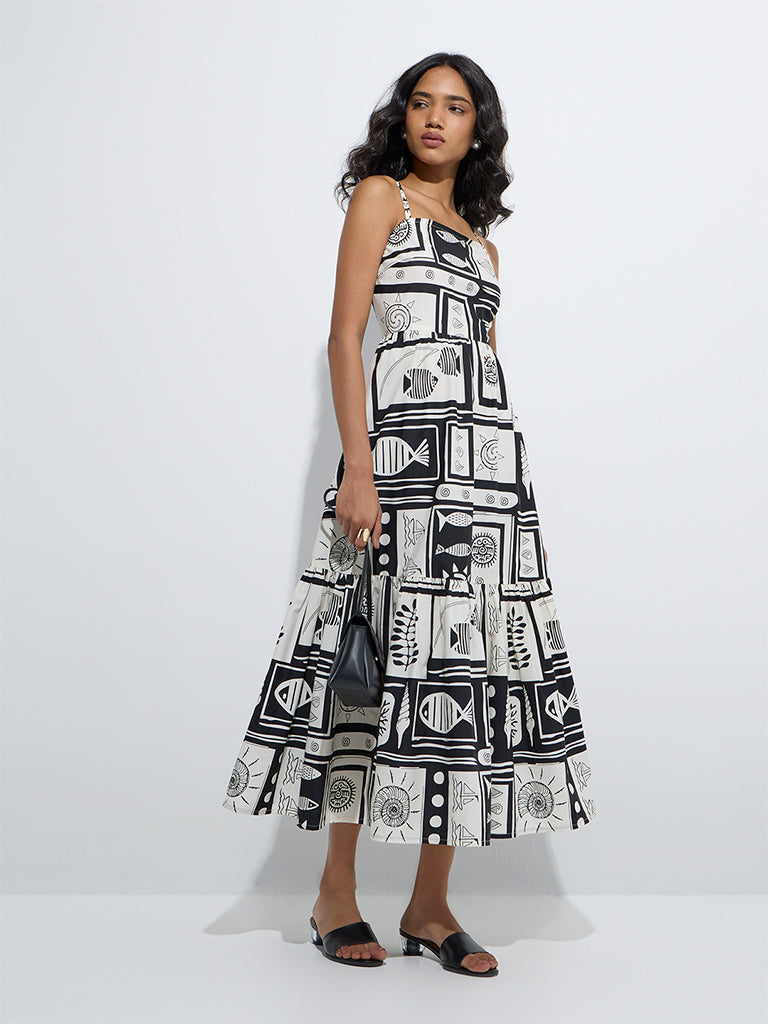 LOV Black Printed Tiered Cotton Dress - Image 2