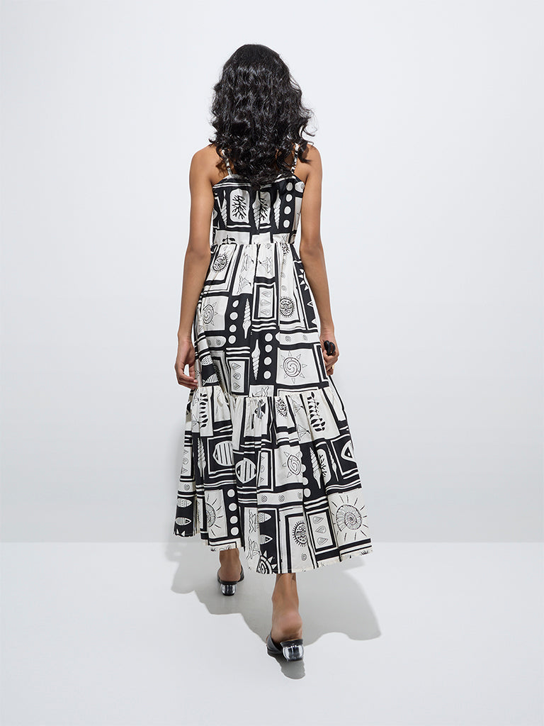 LOV Black Printed Tiered Cotton Dress - Image 4