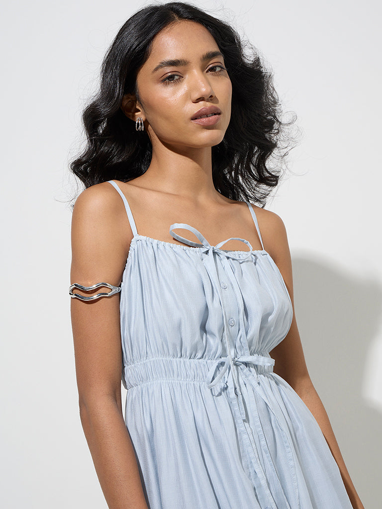 LOV Light Blue A-Line Cotton-Blend Dress - Image 3