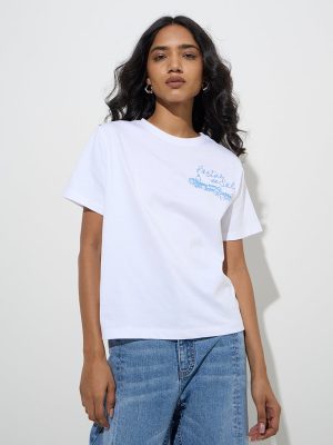LOV White Text Printed Cotton T-Shirt