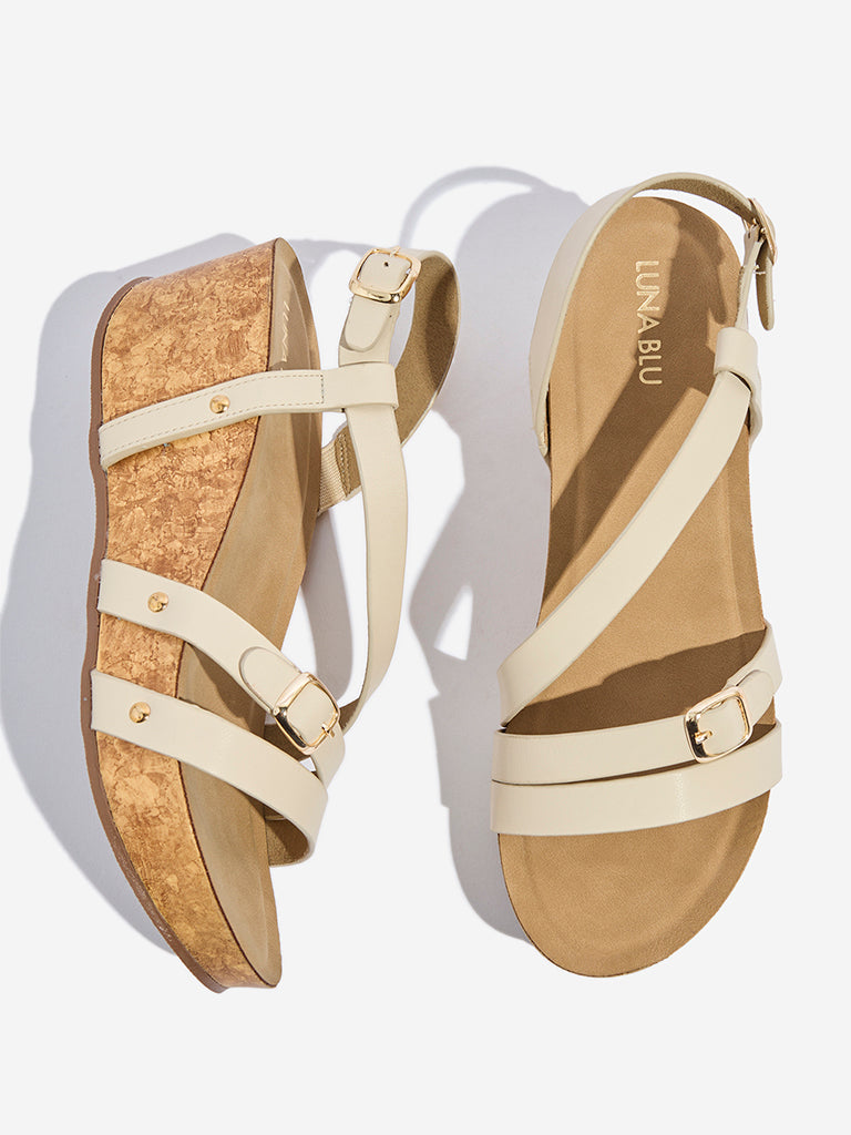 LUNA BLU Ivory Multi-Strap Wedge Sandals - Image 3