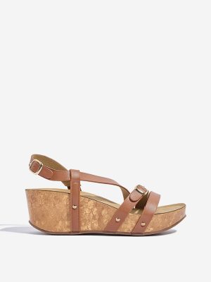 LUNA BLU Tan Multi-Strap Wedge Sandals
