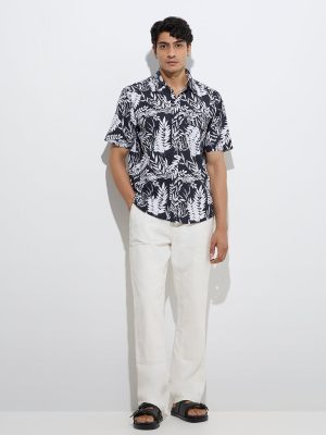 WES Casuals Charcoal Printed Relaxed-Fit Cotton Shirt