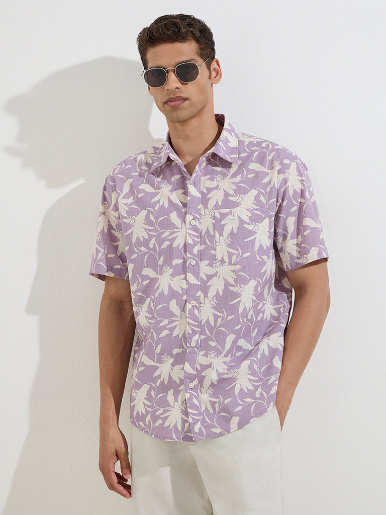 WES Casuals Lavender Floral Relaxed-Fit Cotton Shirt - Image 2