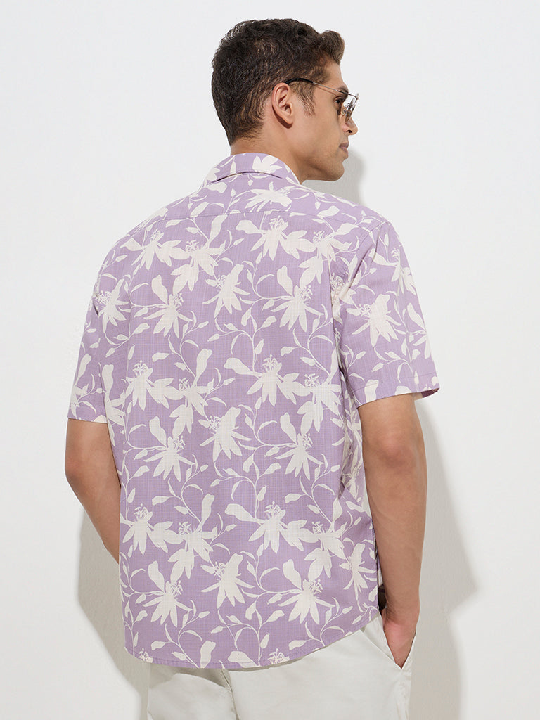 WES Casuals Lavender Floral Relaxed-Fit Cotton Shirt - Image 4