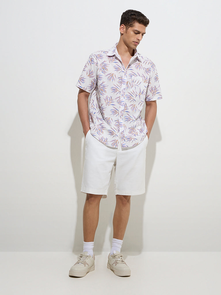 WES Casuals Lavender Leaf Printed Relaxed-Fit Cotton Shirt - Image 2