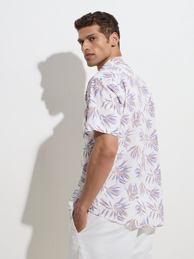 WES Casuals Lavender Leaf Printed Relaxed-Fit Cotton Shirt - Image 4