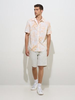 WES Casuals Orange Botanical Relaxed-Fit Cotton Shirt