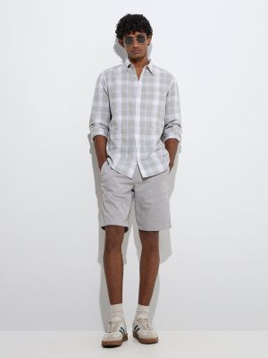 WES Casuals Grey Checkered Relaxed-Fit Cotton-Blend Shirt