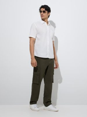 WES Casuals Off-White Self Relaxed-Fit Cotton Shirt