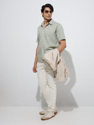 WES Casuals Sage Self Relaxed-Fit Cotton Shirt