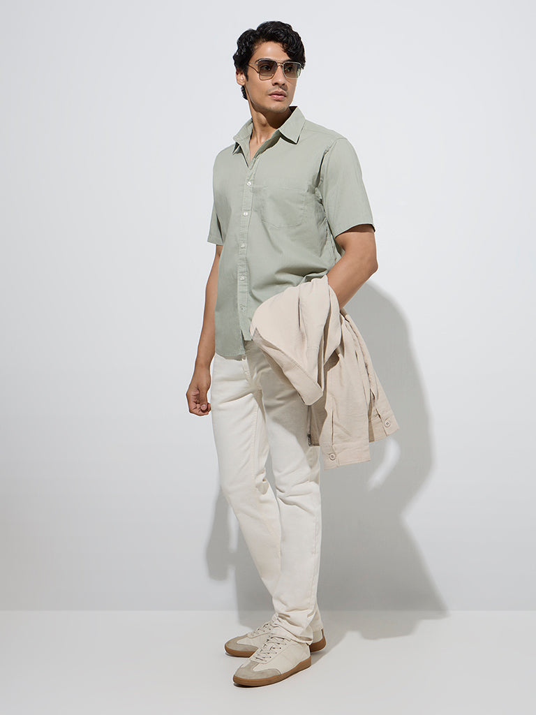 WES Casuals Sage Self Relaxed-Fit Cotton Shirt