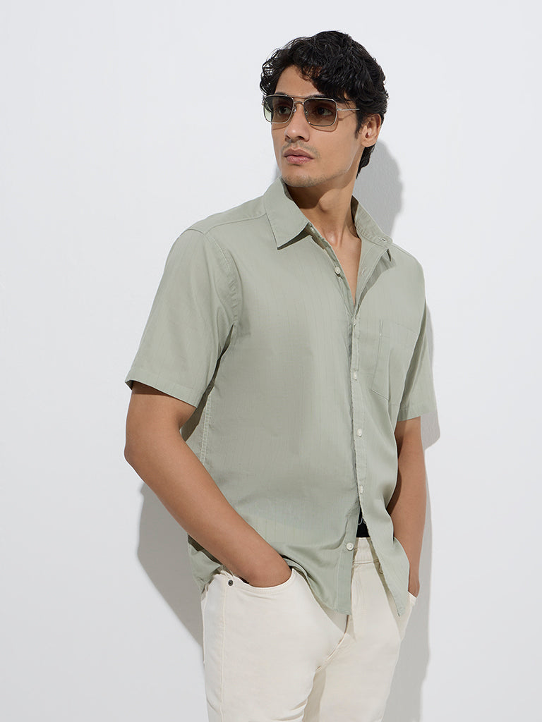 WES Casuals Sage Self Relaxed-Fit Cotton Shirt - Image 3
