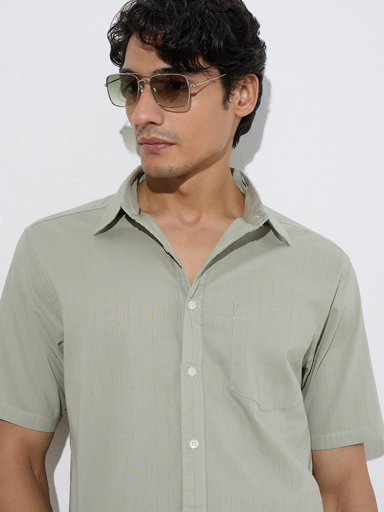 WES Casuals Sage Self Relaxed-Fit Cotton Shirt - Image 4