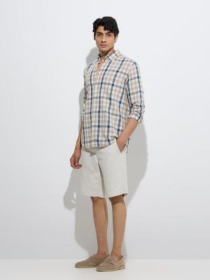 WES Casuals Off-White Checks Relaxed-Fit Linen-Blend Shirt