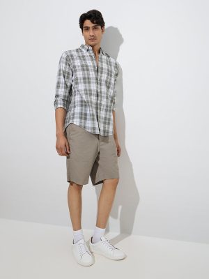 WES Casuals Sage Checks Relaxed-Fit Linen-Blend Shirt