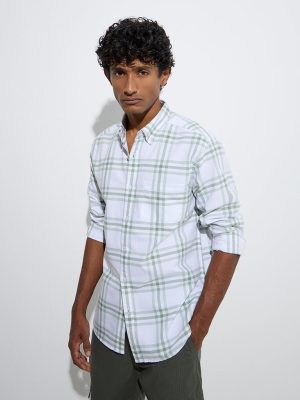 WES Casuals Sage Checkered Design Relaxed-Fit Cotton Shirt