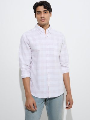 WES Casuals Dusty Pink Checkered Relaxed-Fit Cotton Shirt