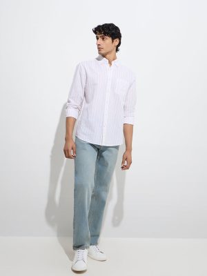 WES Casuals Dusty Pink Relaxed-Fit Linen-Blend Shirt